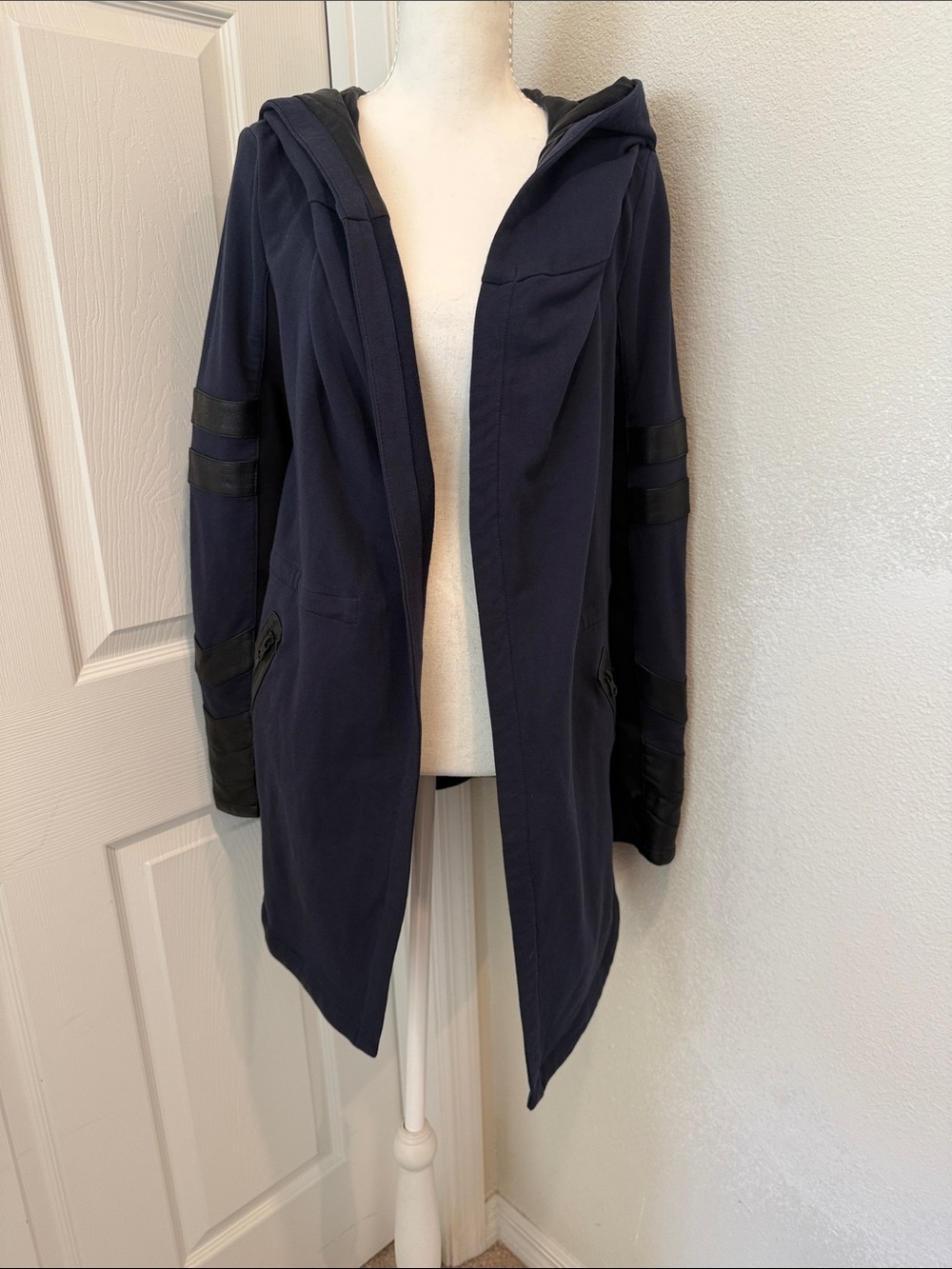 Blanc Noir Navy Hooded Long Coat Jacket